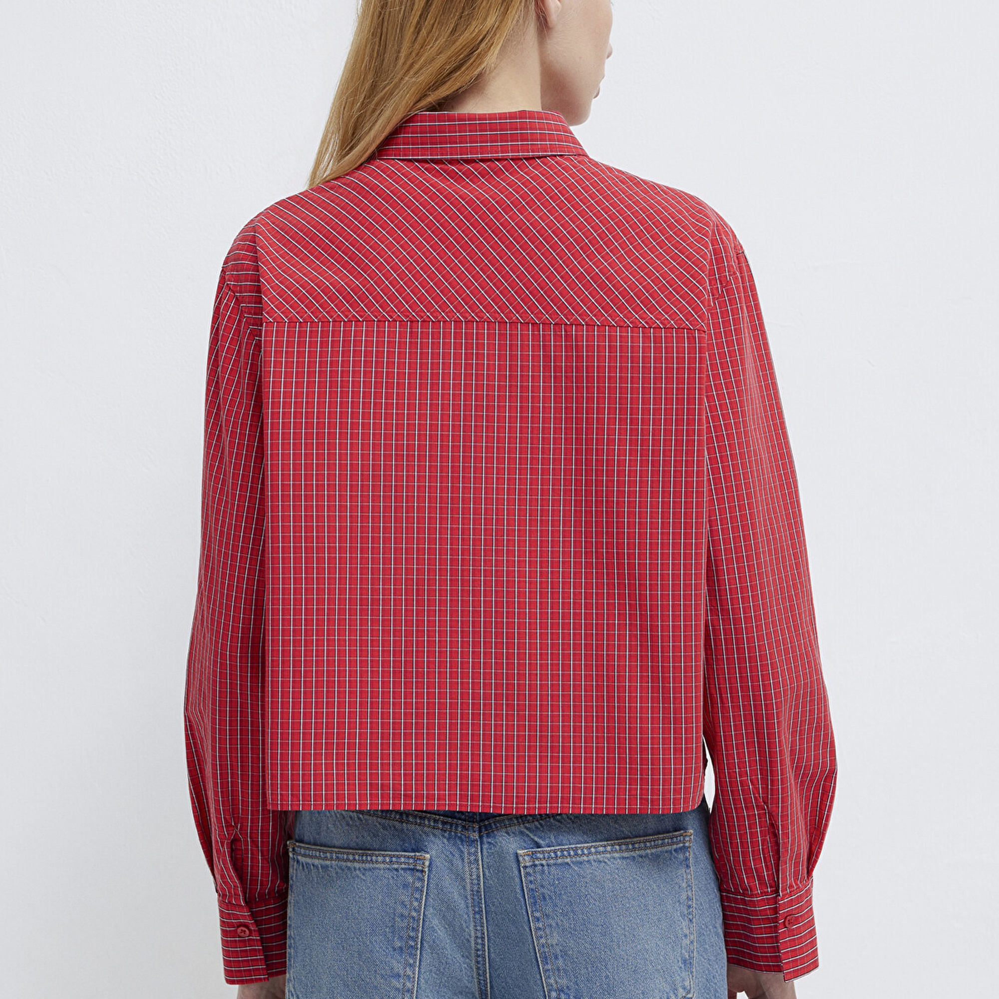 Mavi Ekose Kırmızı Gömlek Loose Fit / Bol Rahat Kesim 1211401-83904