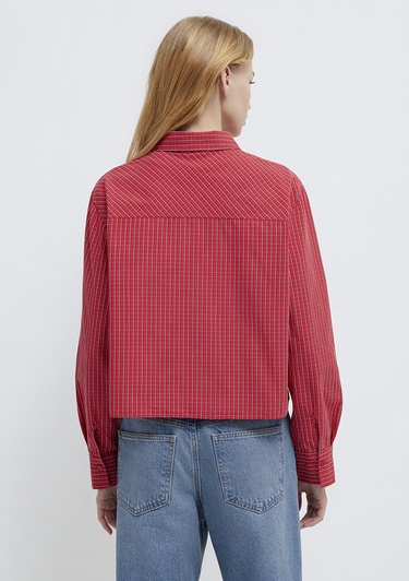  Mavi Ekose Kırmızı Gömlek Loose Fit / Bol Rahat Kesim 1211401-83904