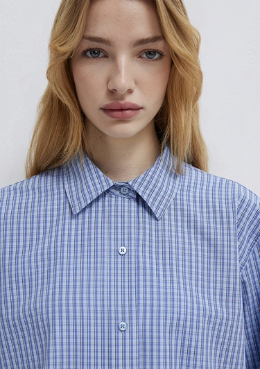  Mavi Ekose Mavi Gömlek Loose Fit / Bol Rahat Kesim 1211401-83971