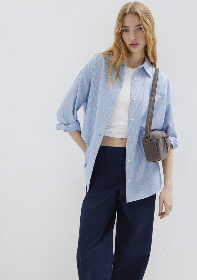  Mavi Çizgili Gömlek Oversize / Geniş Kesim 1211393-89326