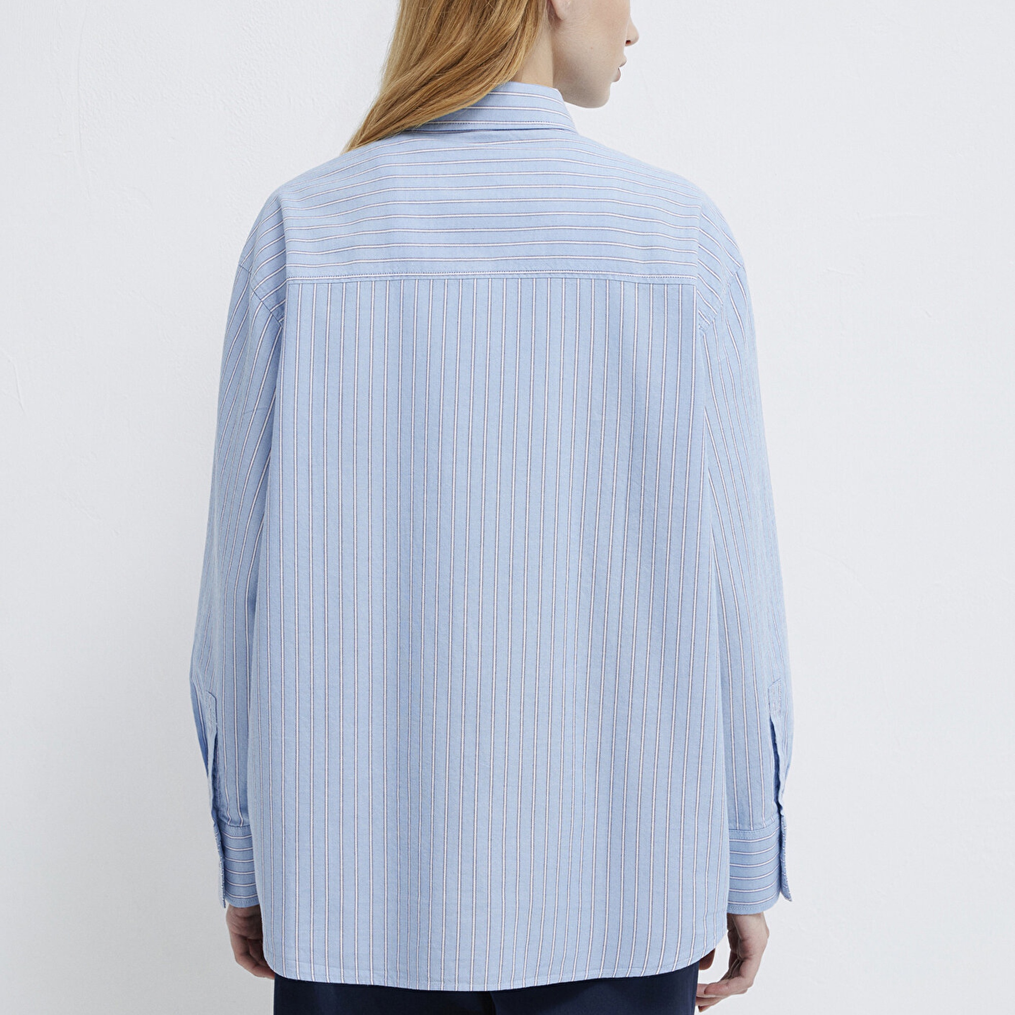 Mavi Çizgili Gömlek Oversize / Geniş Kesim 1211393-89326