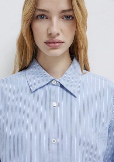  Mavi Çizgili Gömlek Oversize / Geniş Kesim 1211393-89326