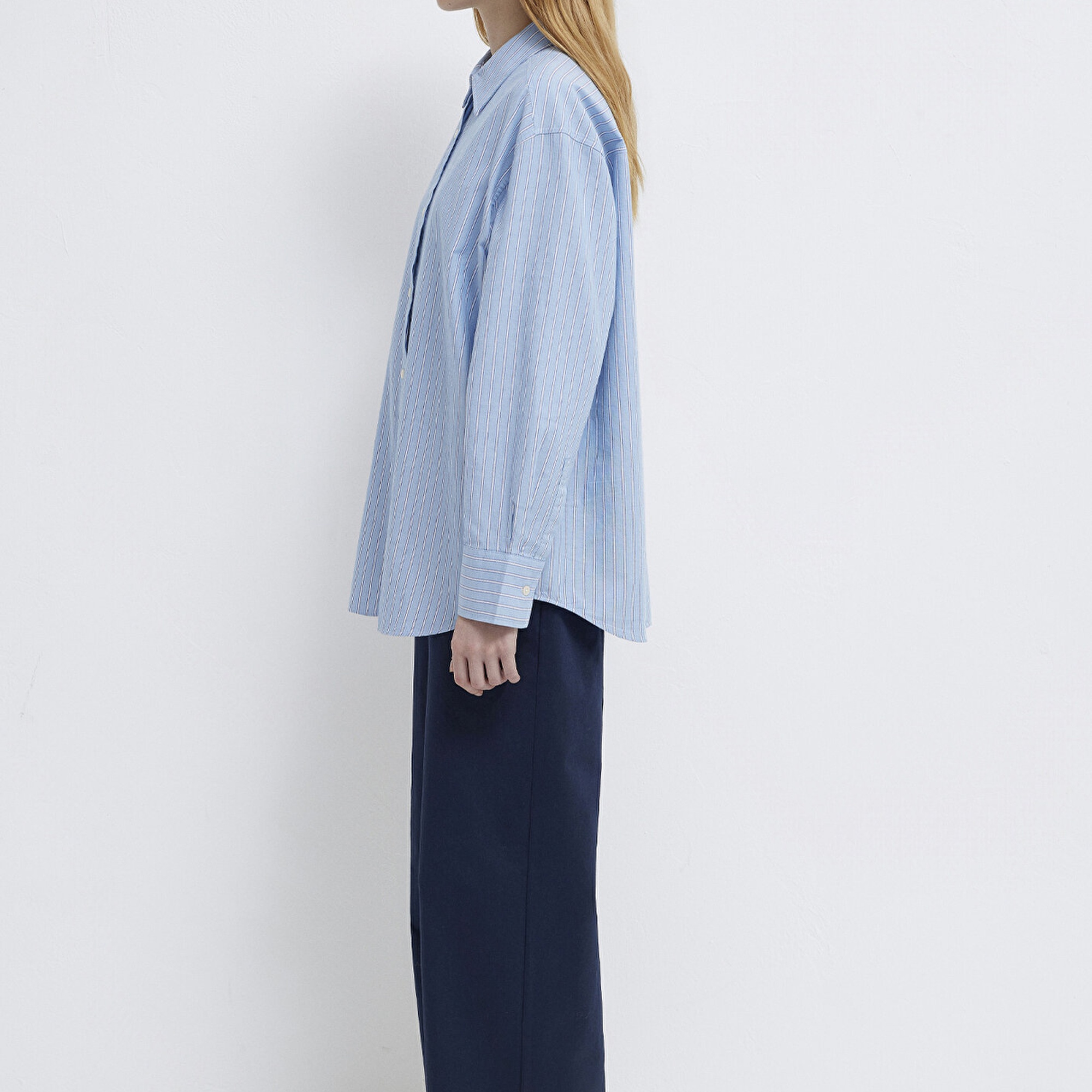 Mavi Çizgili Gömlek Oversize / Geniş Kesim 1211393-89326