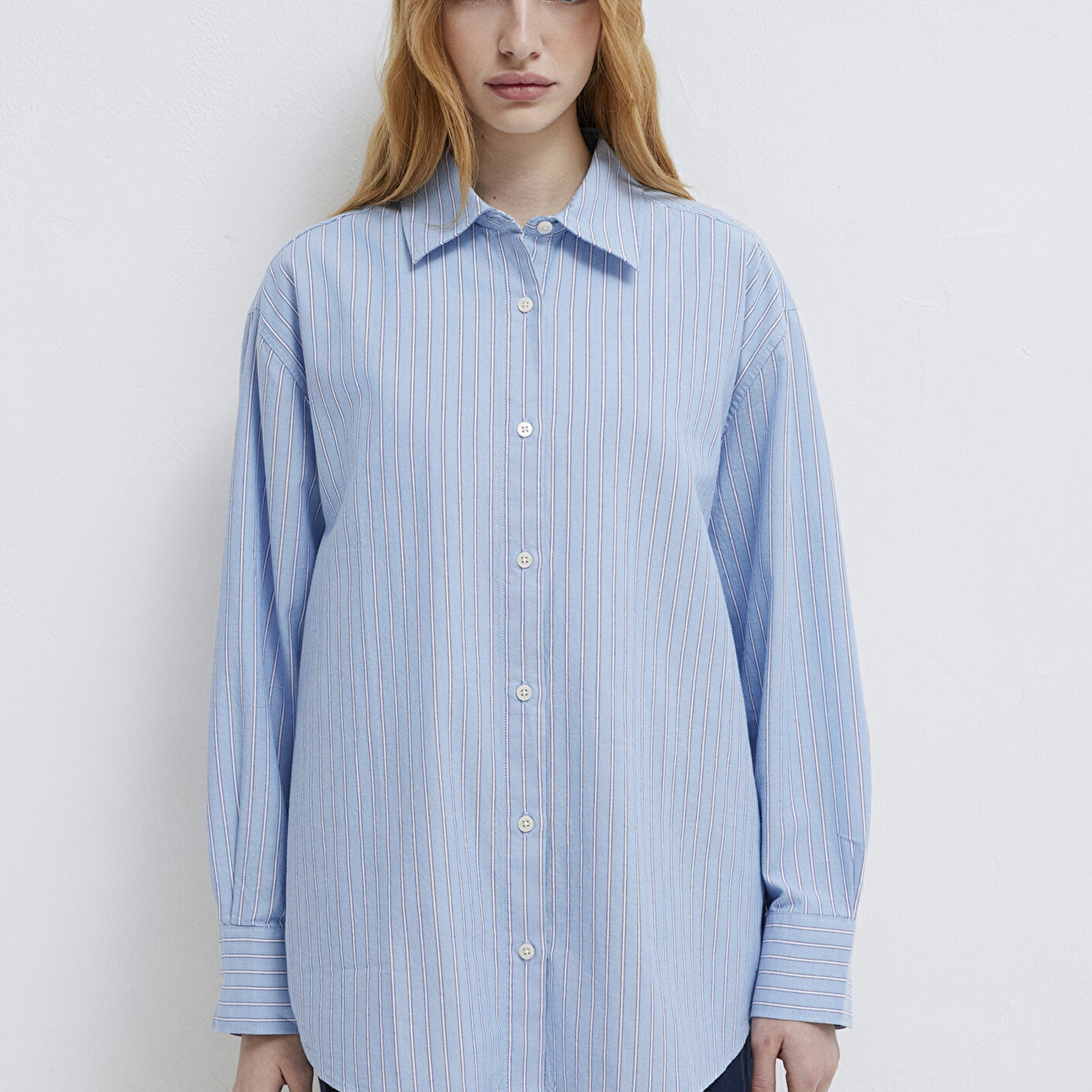 Mavi Çizgili Gömlek Oversize / Geniş Kesim 1211393-89326