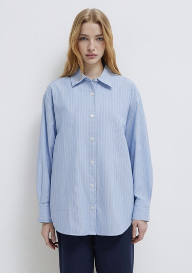  Mavi Çizgili Gömlek Oversize / Geniş Kesim 1211393-89326