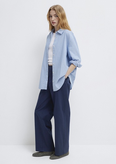  Mavi Çizgili Gömlek Oversize / Geniş Kesim 1211393-89326