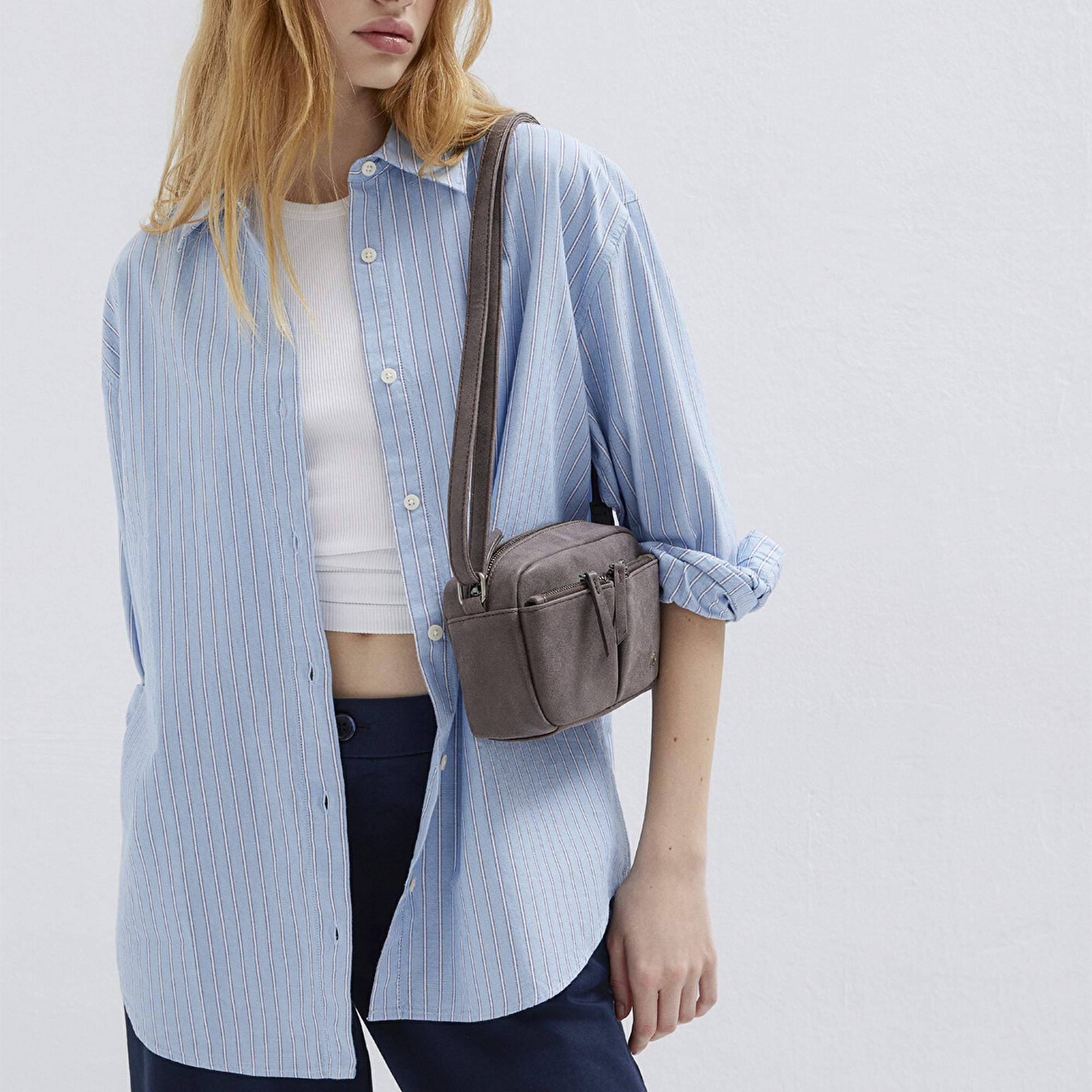 Mavi Çizgili Gömlek Oversize / Geniş Kesim 1211393-89326