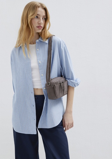  Mavi Çizgili Gömlek Oversize / Geniş Kesim 1211393-89326