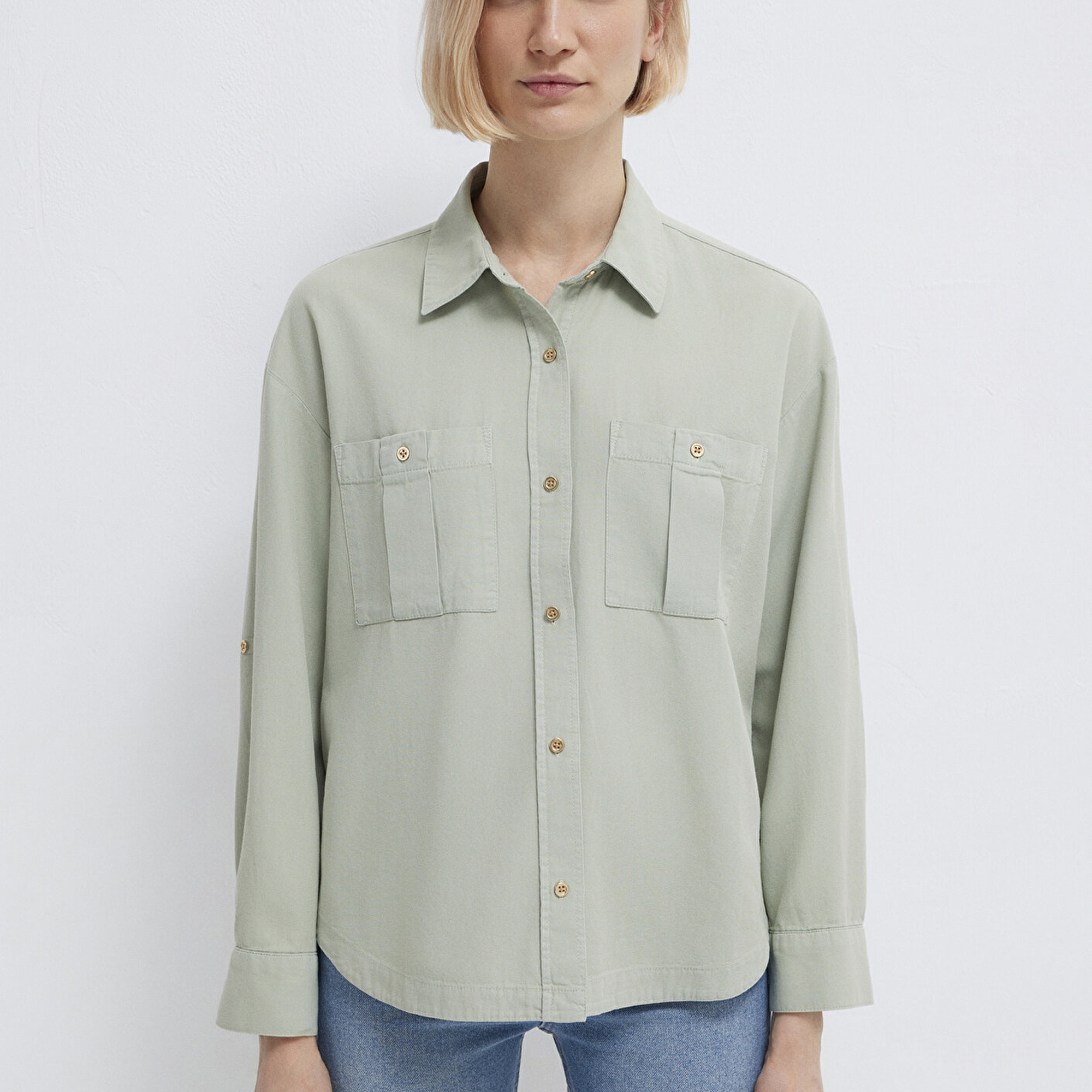 Mavi Gri Gömlek Loose Fit / Bol Rahat Kesim 1211383-70113