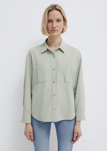  Mavi Gri Gömlek Loose Fit / Bol Rahat Kesim 1211383-70113