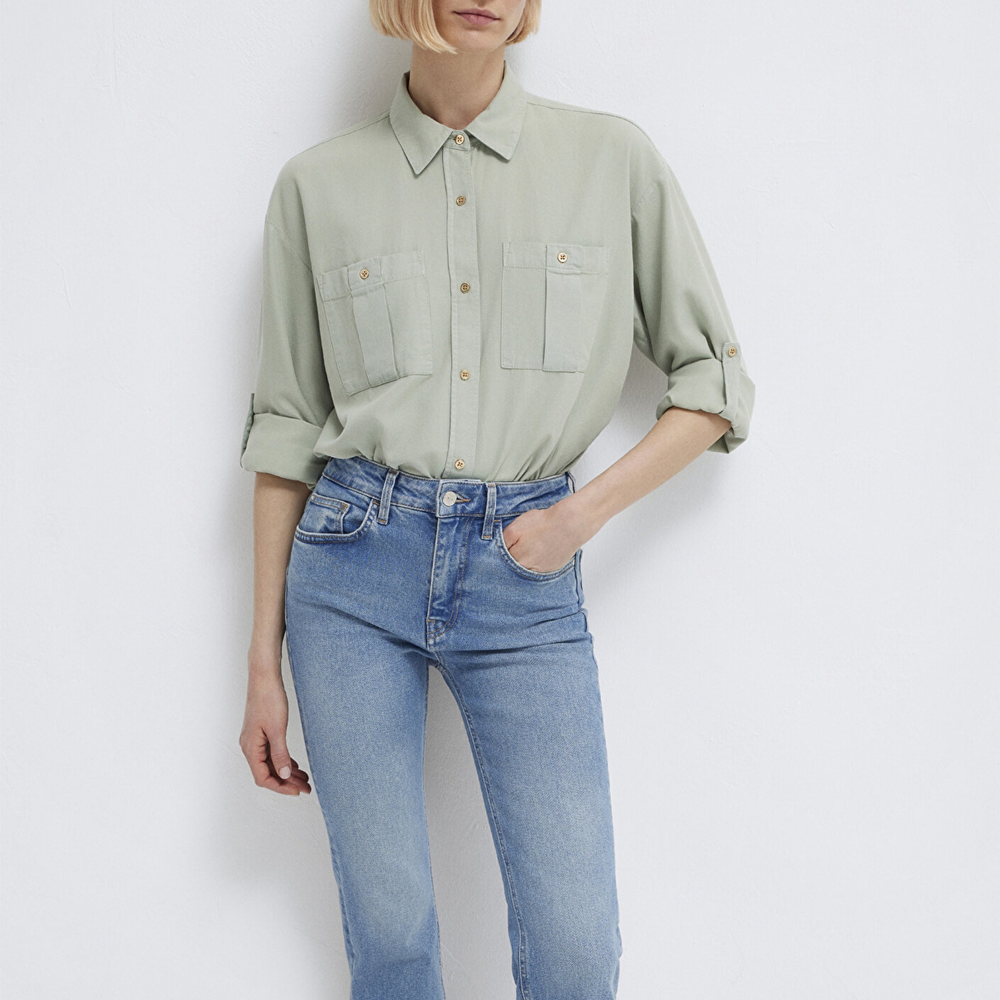 Mavi Gri Gömlek Loose Fit / Bol Rahat Kesim 1211383-70113