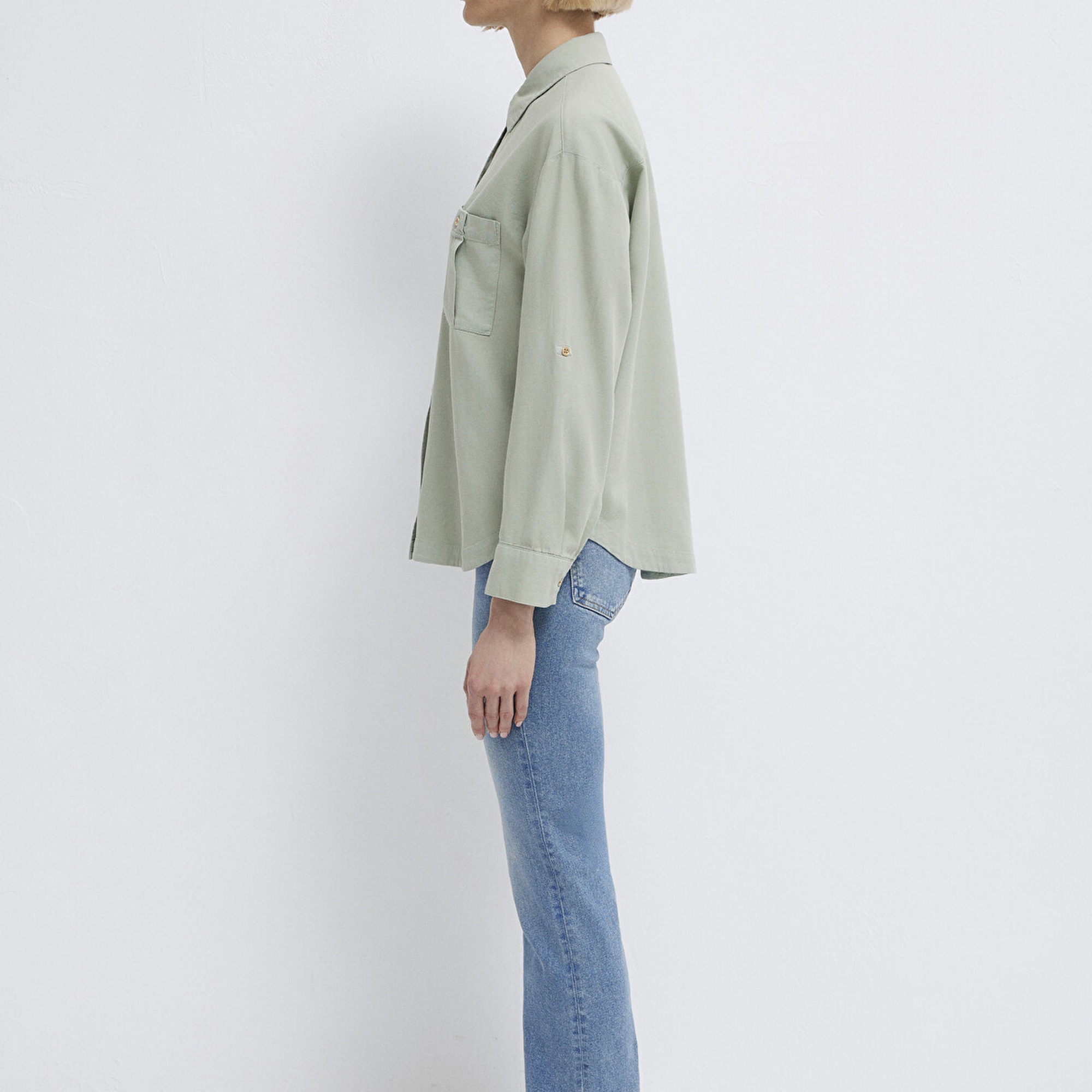 Mavi Gri Gömlek Loose Fit / Bol Rahat Kesim 1211383-70113