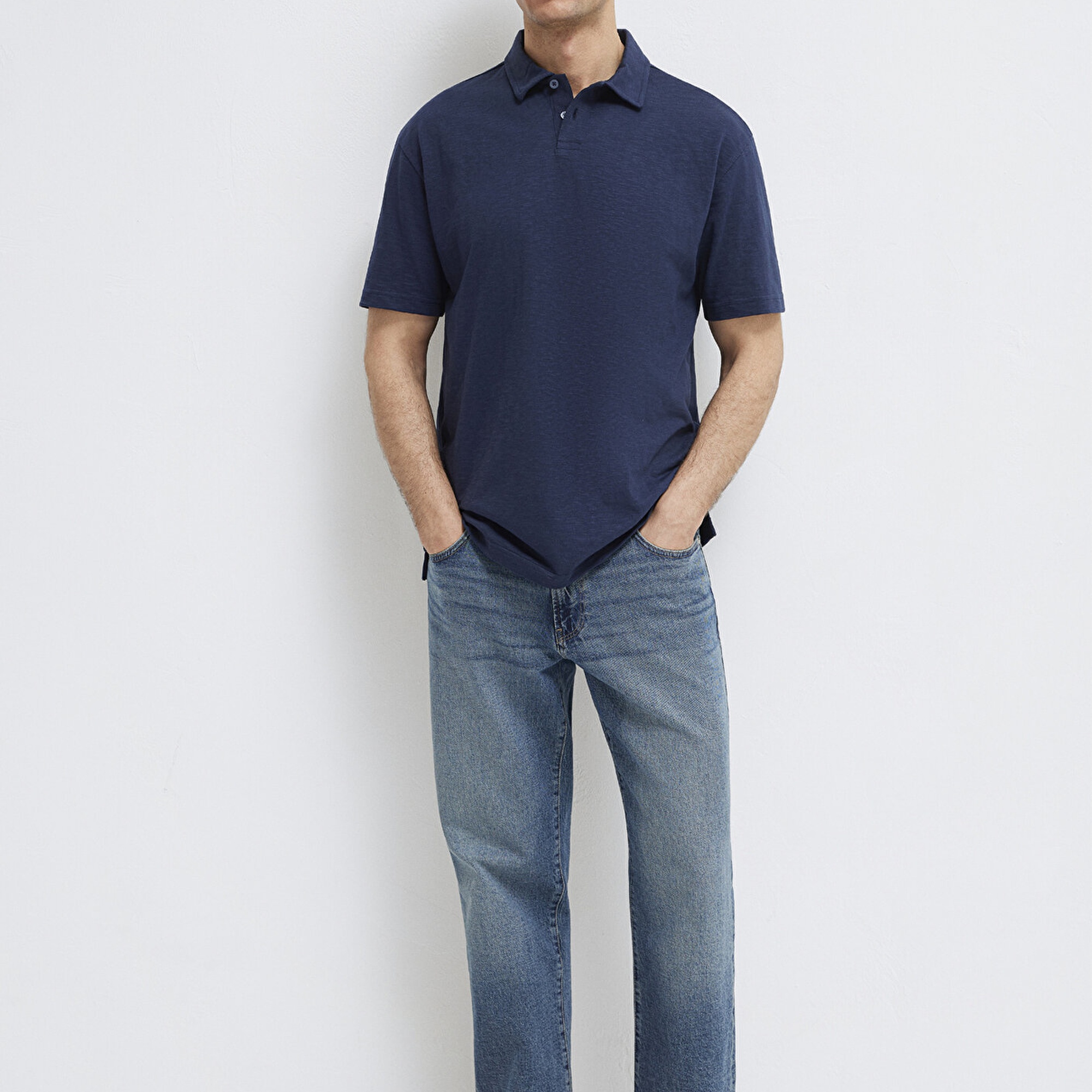 Mavi Lacivert Polo Tişört Loose Fit / Bol Rahat Kesim 0613152-70490