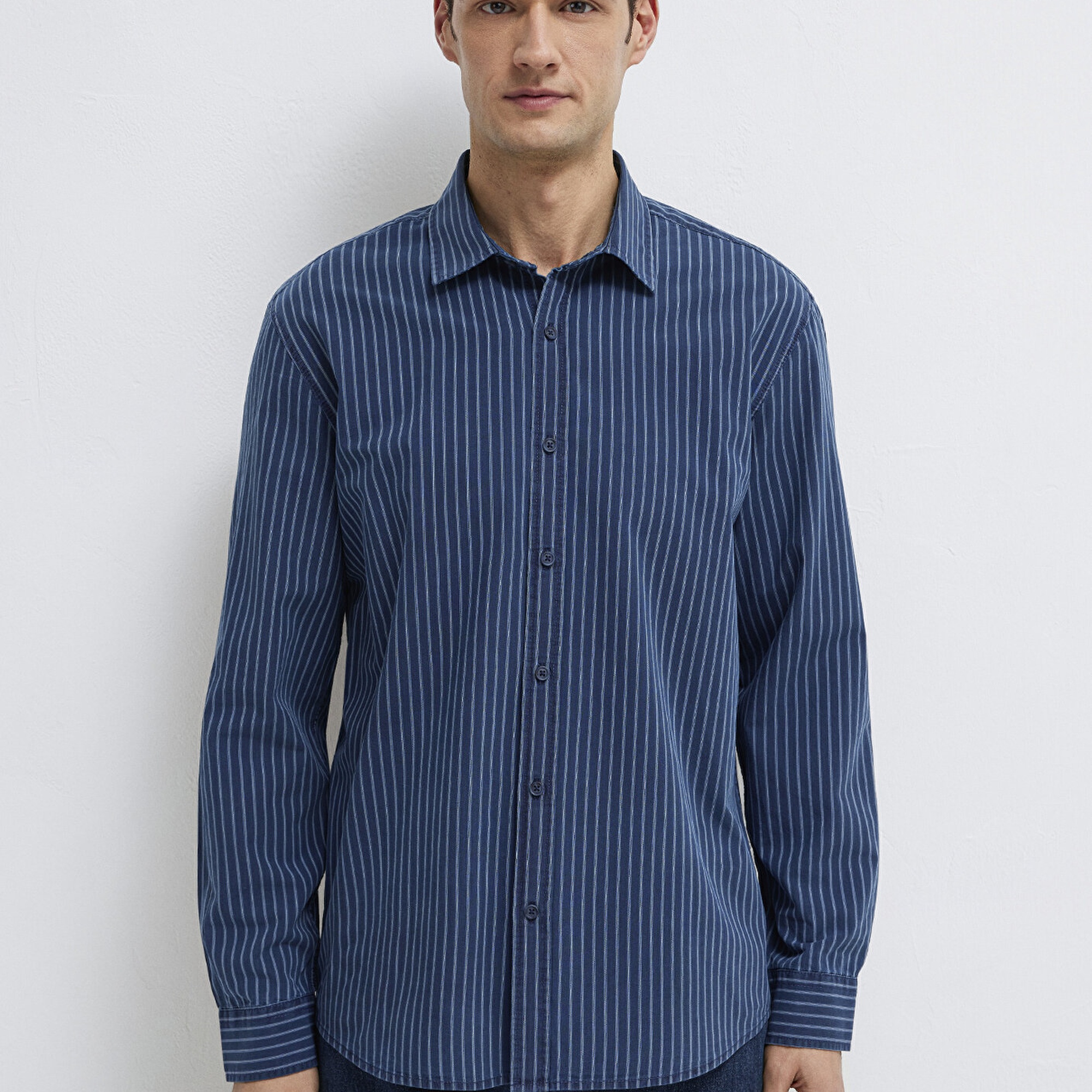 Mavi Çizgili Gömlek Regular Fit / Normal Kesim 0211851-91406