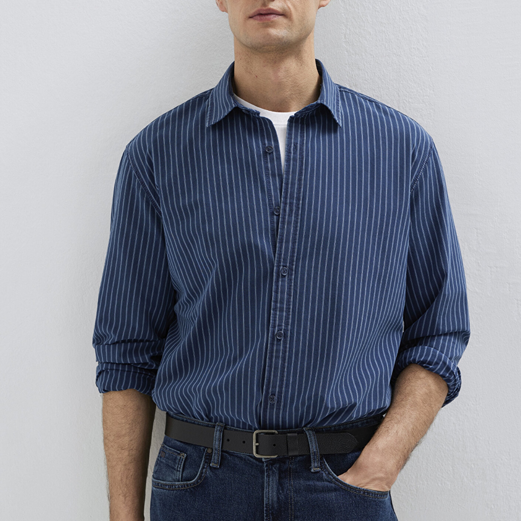 Mavi Çizgili Gömlek Regular Fit / Normal Kesim 0211851-91406