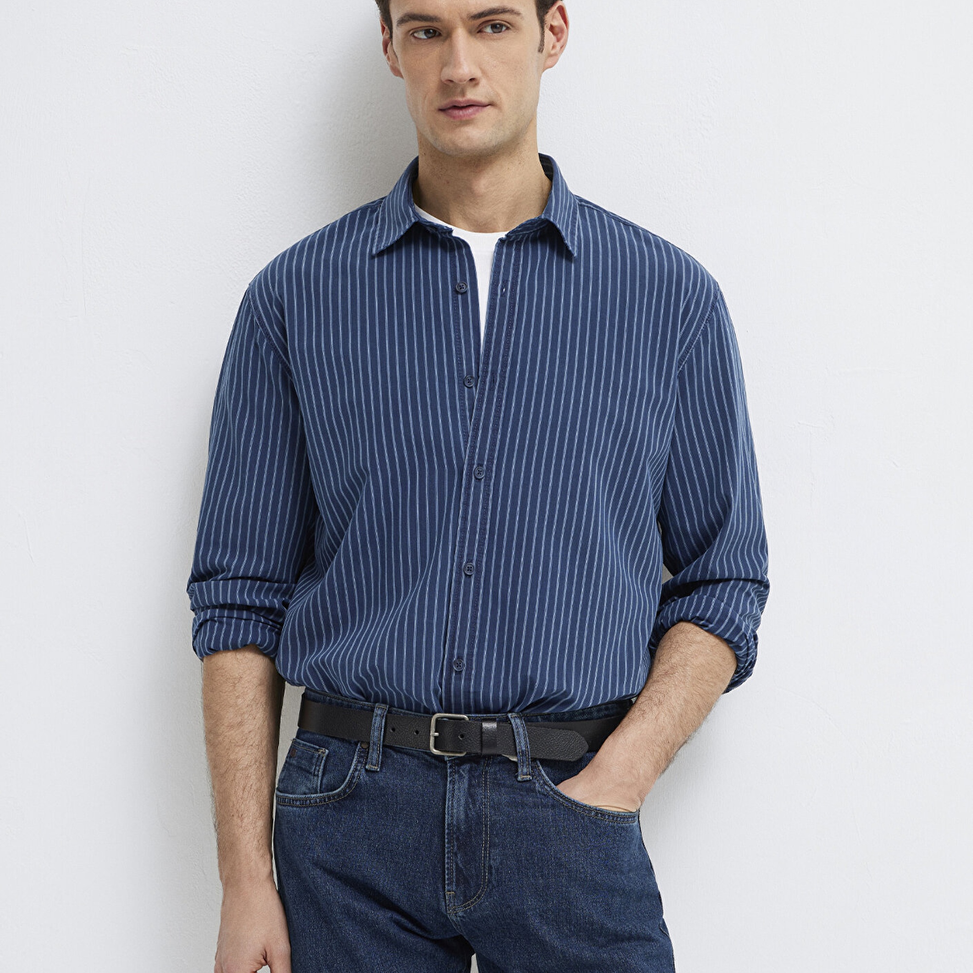 Mavi Çizgili Gömlek Regular Fit / Normal Kesim 0211851-91406