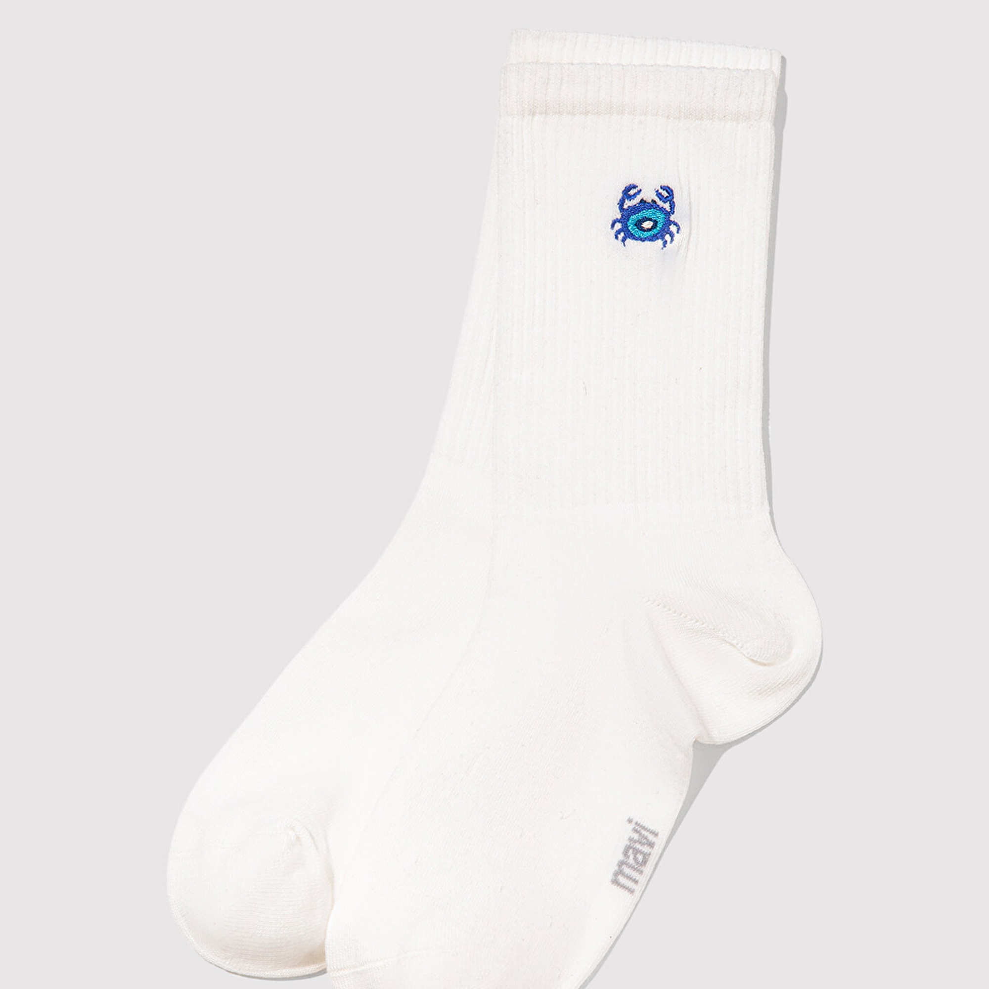 Mavi Yengeç İşlemeli Beyaz Soket Çorabı 1913232-620