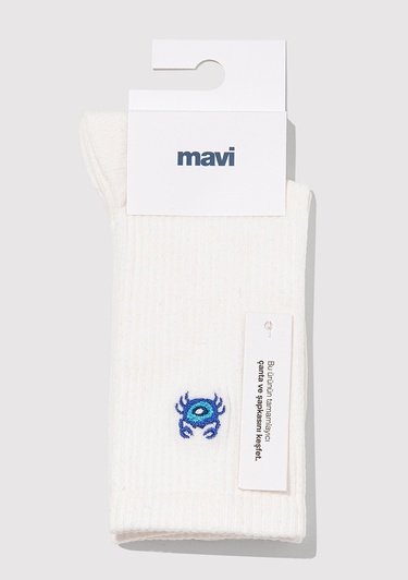  Mavi Yengeç İşlemeli Beyaz Soket Çorabı 1913232-620