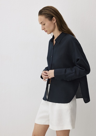  Mavi Lacivert Tencel TM Lyocell Karışımlı Gömlek Loose Fit / Bol Rahat Kesim 1211130-70497