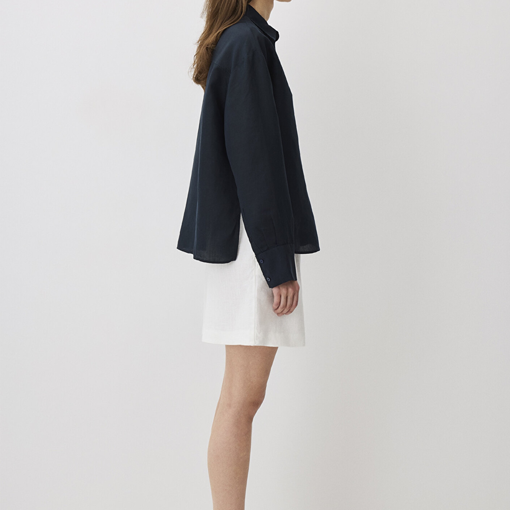 Mavi Lacivert Tencel TM Lyocell Karışımlı Gömlek Loose Fit / Bol Rahat Kesim 1211130-70497