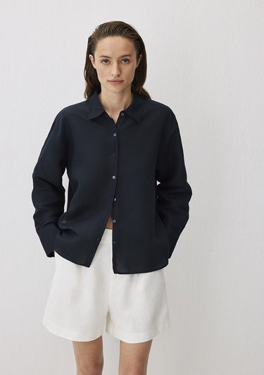  Mavi Lacivert Tencel TM Lyocell Karışımlı Gömlek Loose Fit / Bol Rahat Kesim 1211130-70497