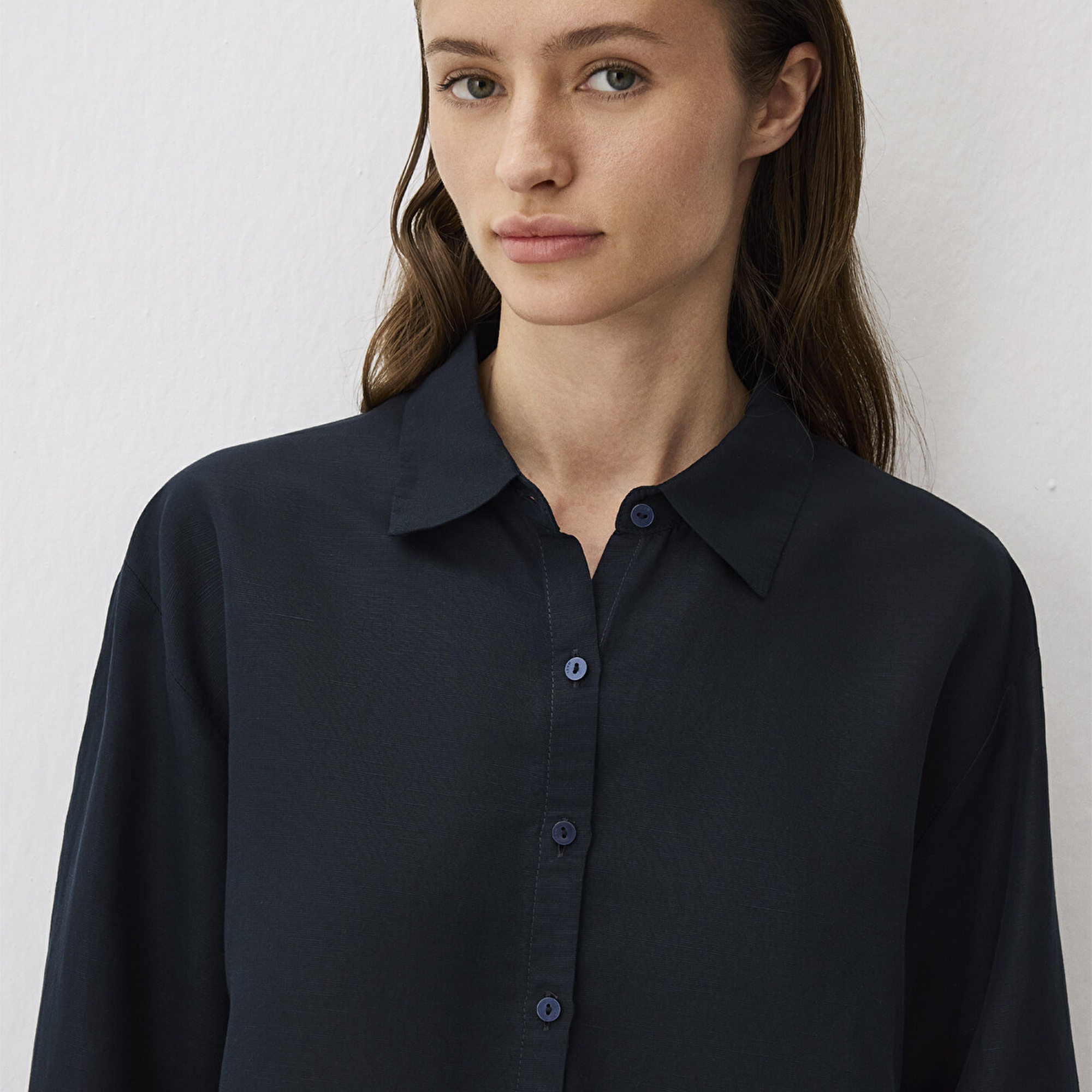 Mavi Lacivert Tencel TM Lyocell Karışımlı Gömlek Loose Fit / Bol Rahat Kesim 1211130-70497