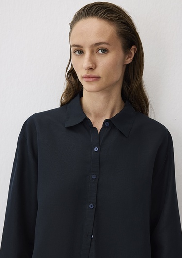  Mavi Lacivert Tencel TM Lyocell Karışımlı Gömlek Loose Fit / Bol Rahat Kesim 1211130-70497