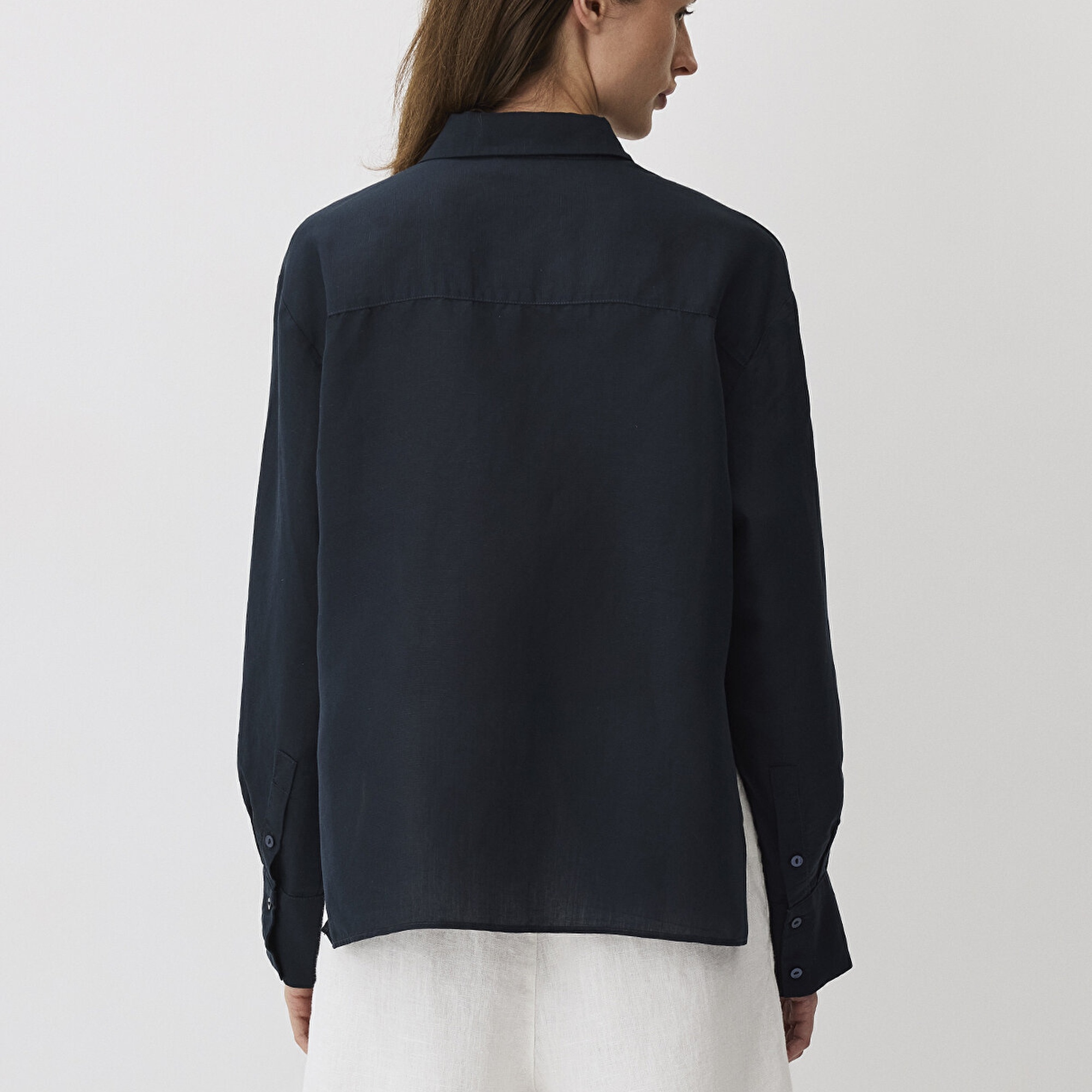 Mavi Lacivert Tencel TM Lyocell Karışımlı Gömlek Loose Fit / Bol Rahat Kesim 1211130-70497