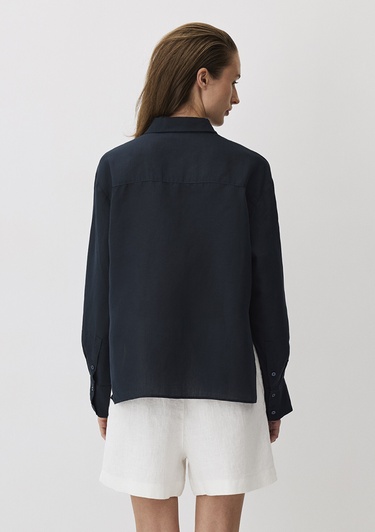  Mavi Lacivert Tencel TM Lyocell Karışımlı Gömlek Loose Fit / Bol Rahat Kesim 1211130-70497