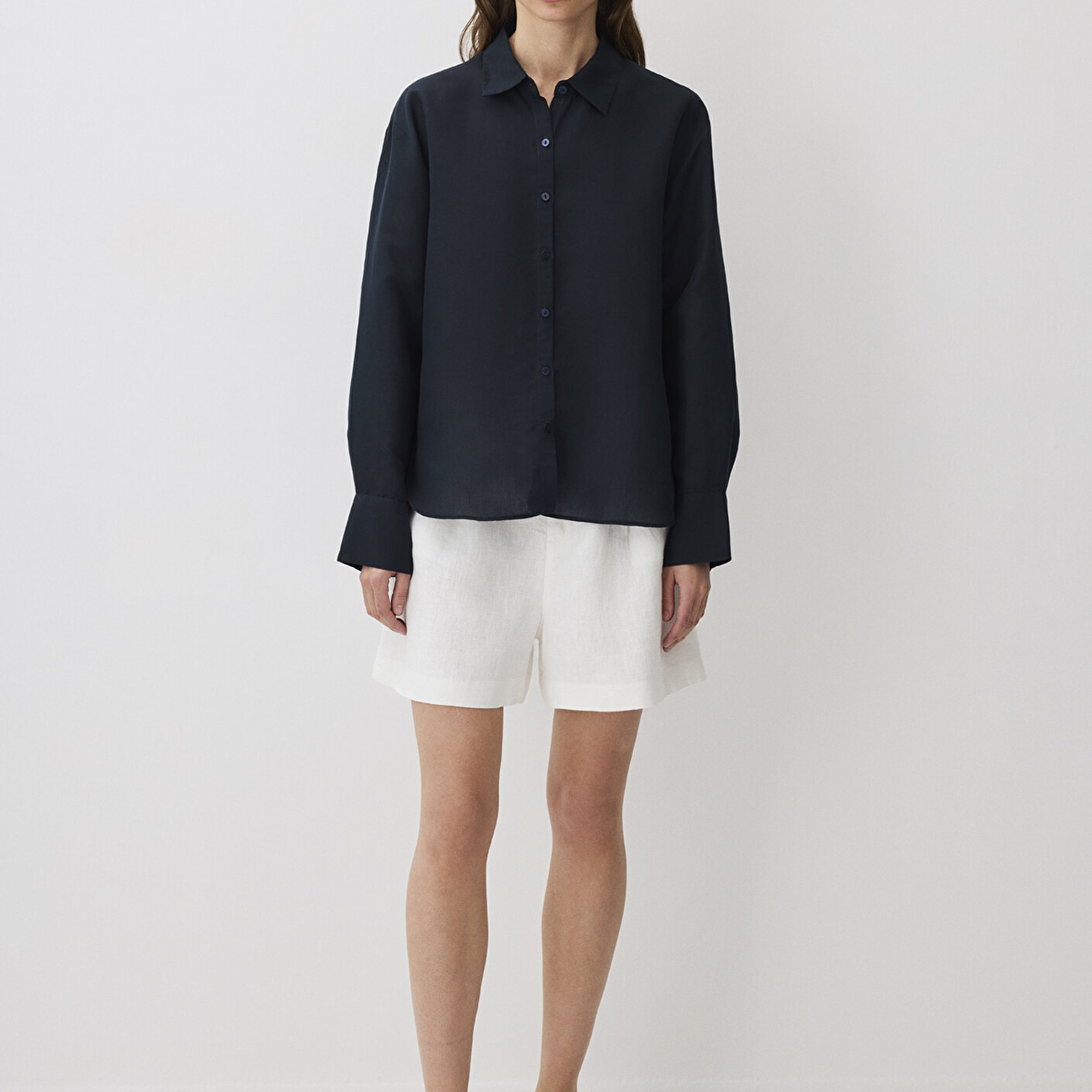 Mavi Lacivert Tencel TM Lyocell Karışımlı Gömlek Loose Fit / Bol Rahat Kesim 1211130-70497