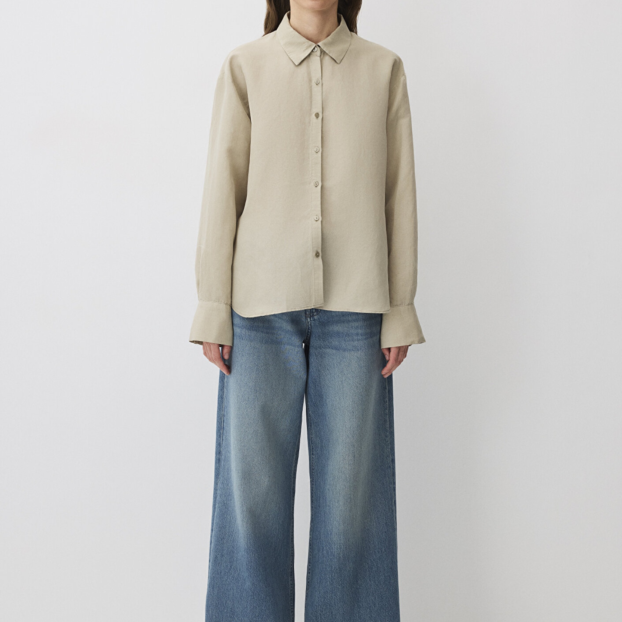 Mavi Gri Tencel TM Lyocell Karışımlı Gömlek Loose Fit / Bol Rahat Kesim 1211130-70146