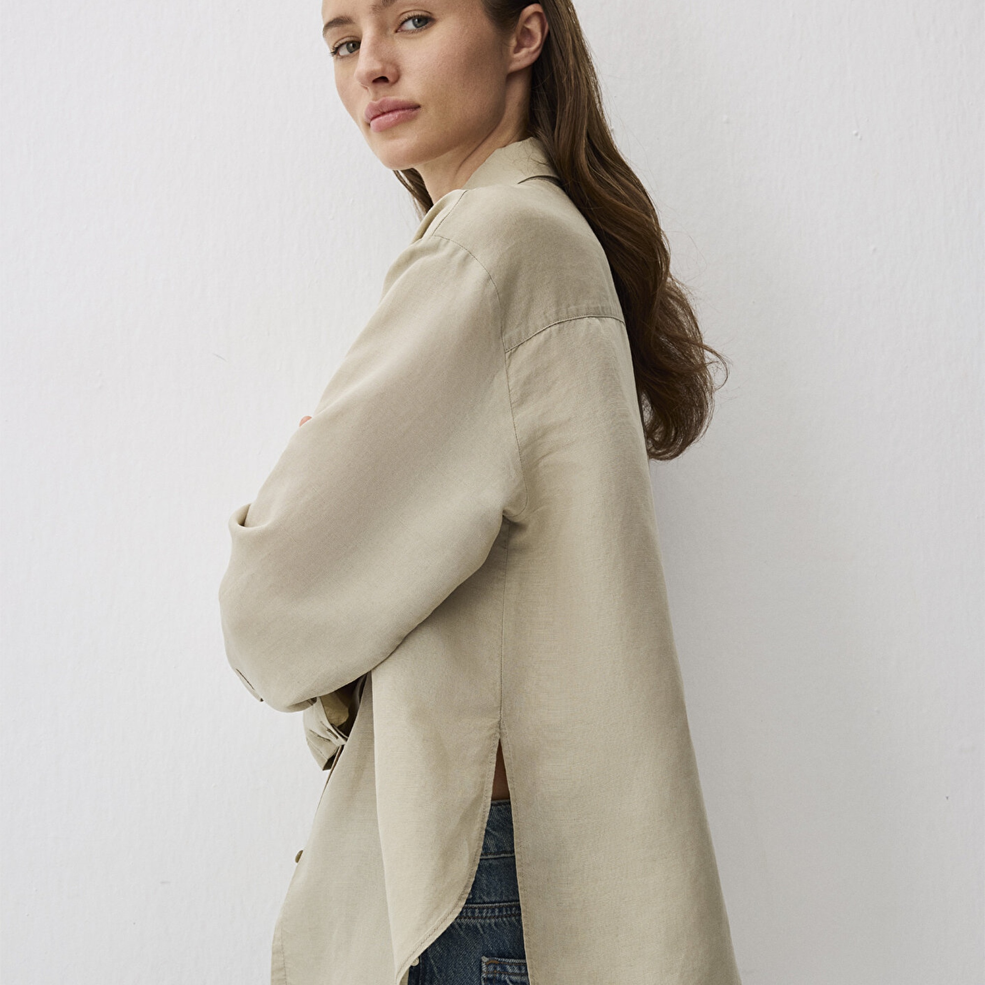 Mavi Gri Tencel TM Lyocell Karışımlı Gömlek Loose Fit / Bol Rahat Kesim 1211130-70146