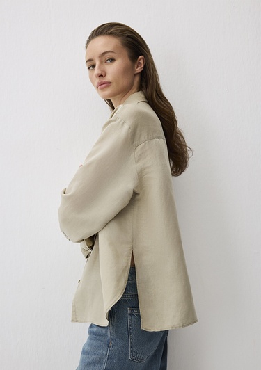  Mavi Gri Tencel TM Lyocell Karışımlı Gömlek Loose Fit / Bol Rahat Kesim 1211130-70146