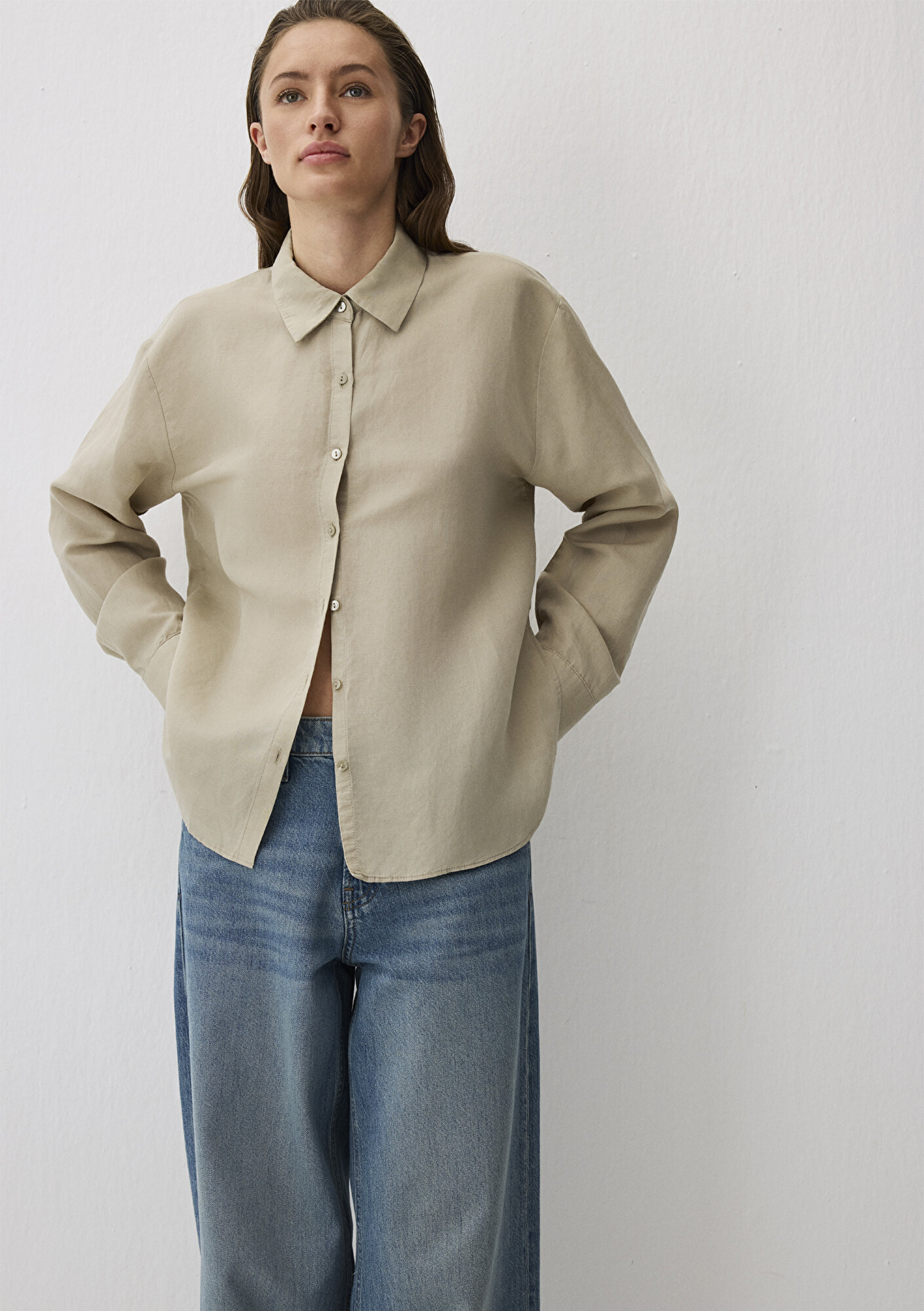  Mavi Gri Tencel TM Lyocell Karışımlı Gömlek Loose Fit / Bol Rahat Kesim 1211130-70146