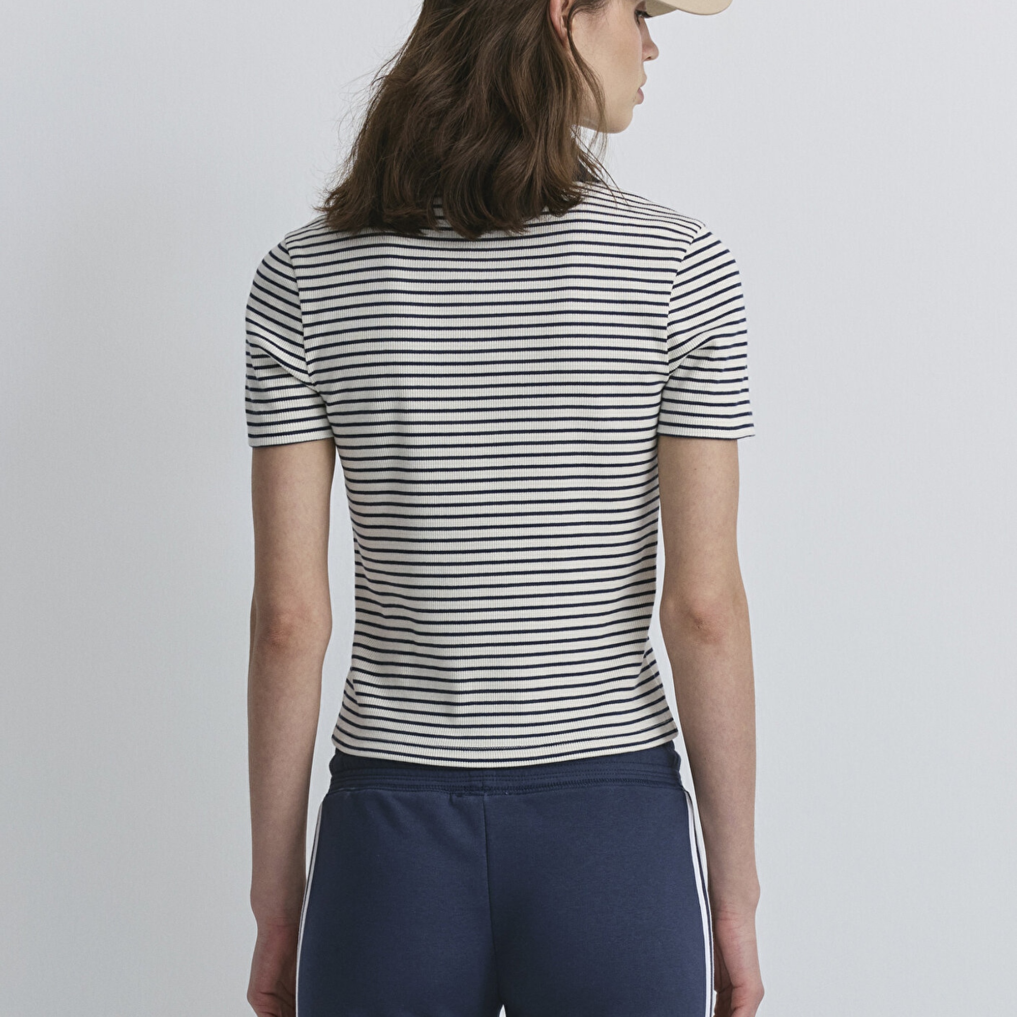 Mavi Çizgili Beyaz Polo Tişört Fitted / Vücuda Oturan Kesim 1613505-86625