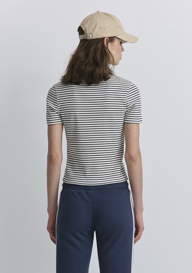  Mavi Çizgili Beyaz Polo Tişört Fitted / Vücuda Oturan Kesim 1613505-86625