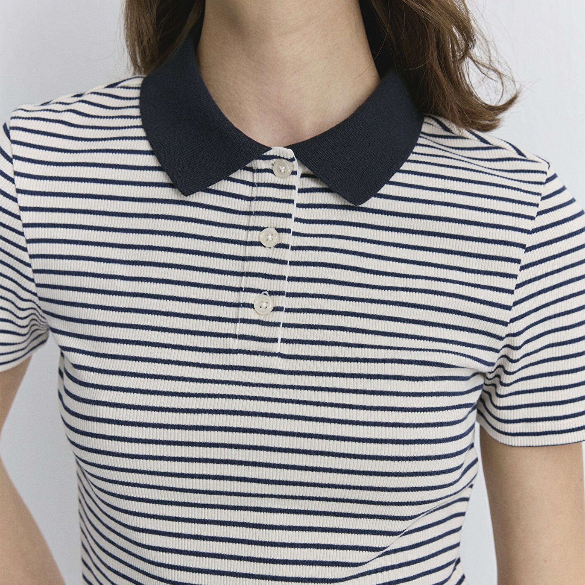 Mavi Çizgili Beyaz Polo Tişört Fitted / Vücuda Oturan Kesim 1613505-86625