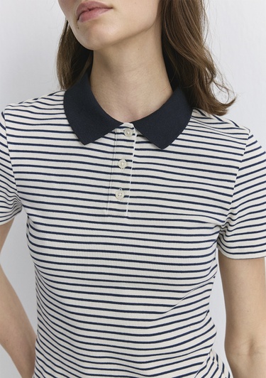  Mavi Çizgili Beyaz Polo Tişört Fitted / Vücuda Oturan Kesim 1613505-86625