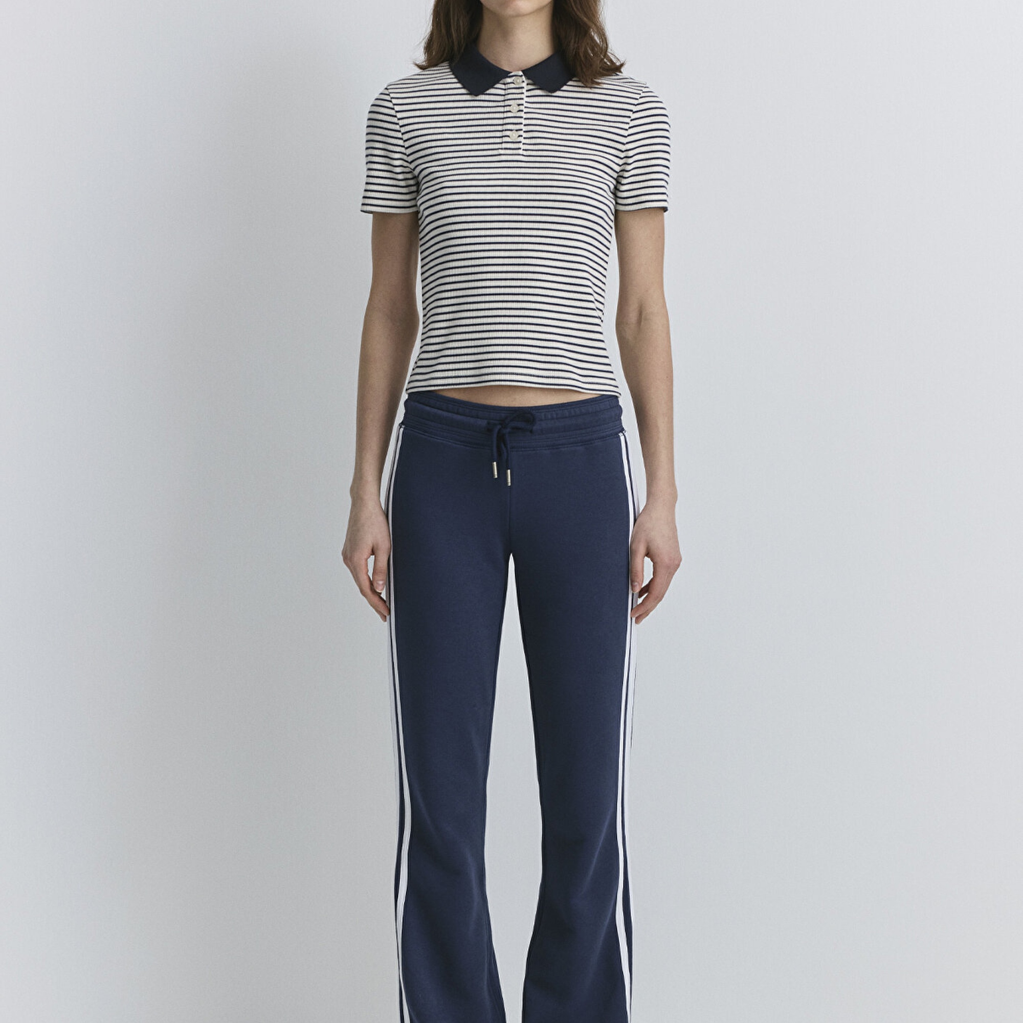 Mavi Çizgili Beyaz Polo Tişört Fitted / Vücuda Oturan Kesim 1613505-86625