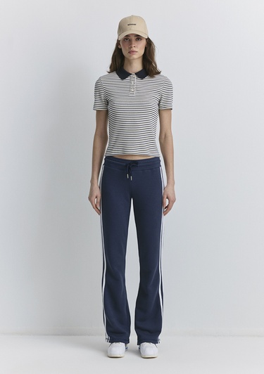  Mavi Çizgili Beyaz Polo Tişört Fitted / Vücuda Oturan Kesim 1613505-86625