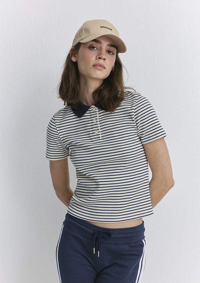  Mavi Çizgili Beyaz Polo Tişört Fitted / Vücuda Oturan Kesim 1613505-86625