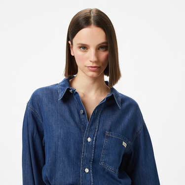  Calvin Klein Belted Tencel Denim Kadın Lacivert Elbise