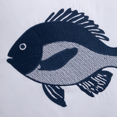  MARİN FISH NAKIŞLI KIRLENT BEYAZ LACİVERT 50X50 CM