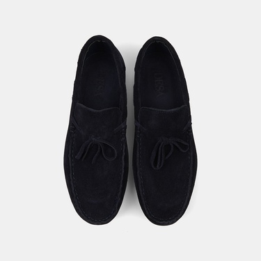  Erkek Lacivert Bağcık Detaylı Süet Loafer