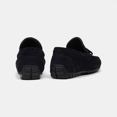  Erkek Lacivert Bağcık Detaylı Süet Loafer