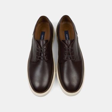  Erkek Kahve Bağcıklı Kalın Tabanlı Klasik Ayakkabı