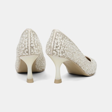  Kadın Kırık Beyaz Taş İşlemeli Topuklu Gelin Ayakkabısı