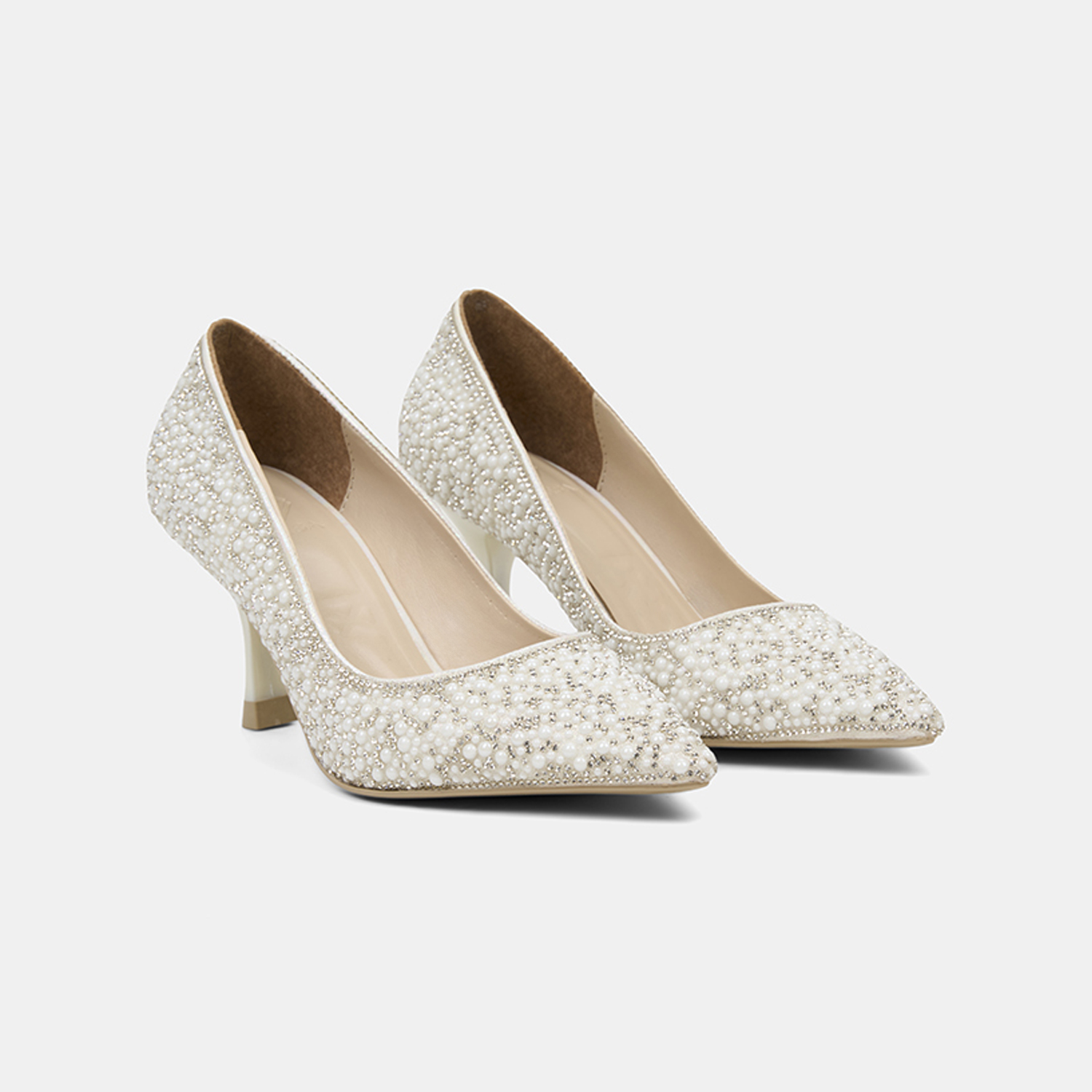  Kadın Kırık Beyaz Taş İşlemeli Topuklu Gelin Ayakkabısı