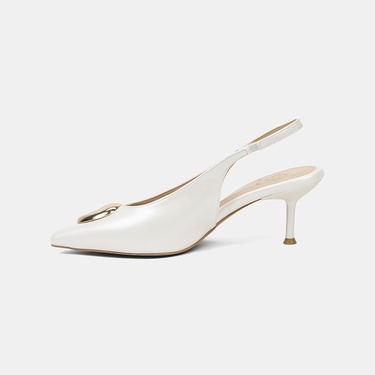  Kadın Beyaz Gold Tokalı Sivri Burun Topuklu Gelin Ayakkabısı