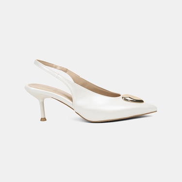  Kadın Beyaz Gold Tokalı Sivri Burun Topuklu Gelin Ayakkabısı